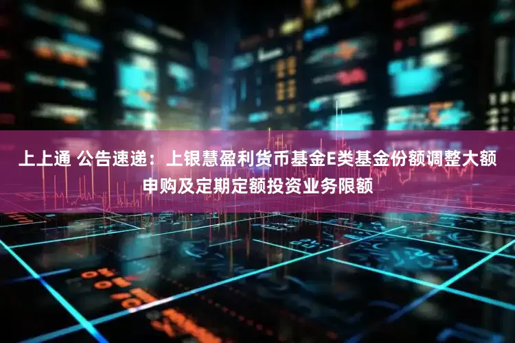 上上通 公告速递：上银慧盈利货币基金E类基金份额调整大额申购及定期定额投资业务限额